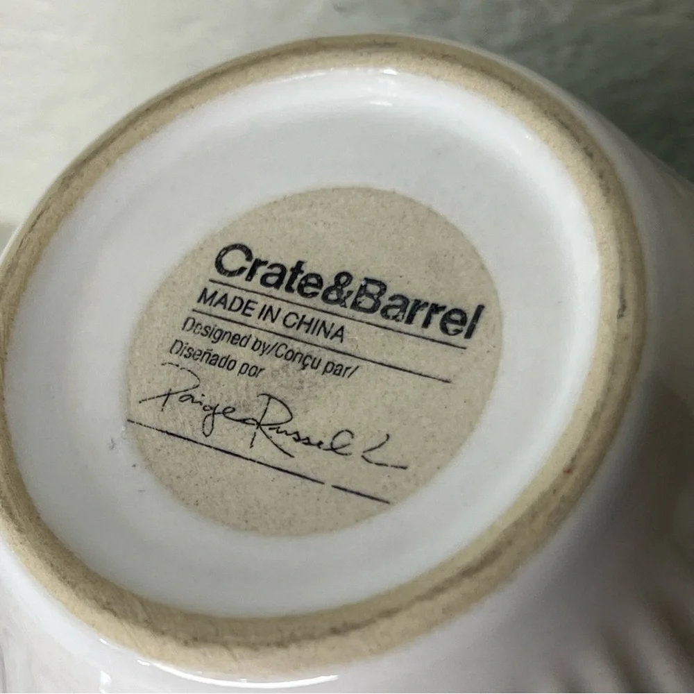 Crate&Barrel Coffee Cup Mug White Ivory Paige Russell Ceramic Replacement